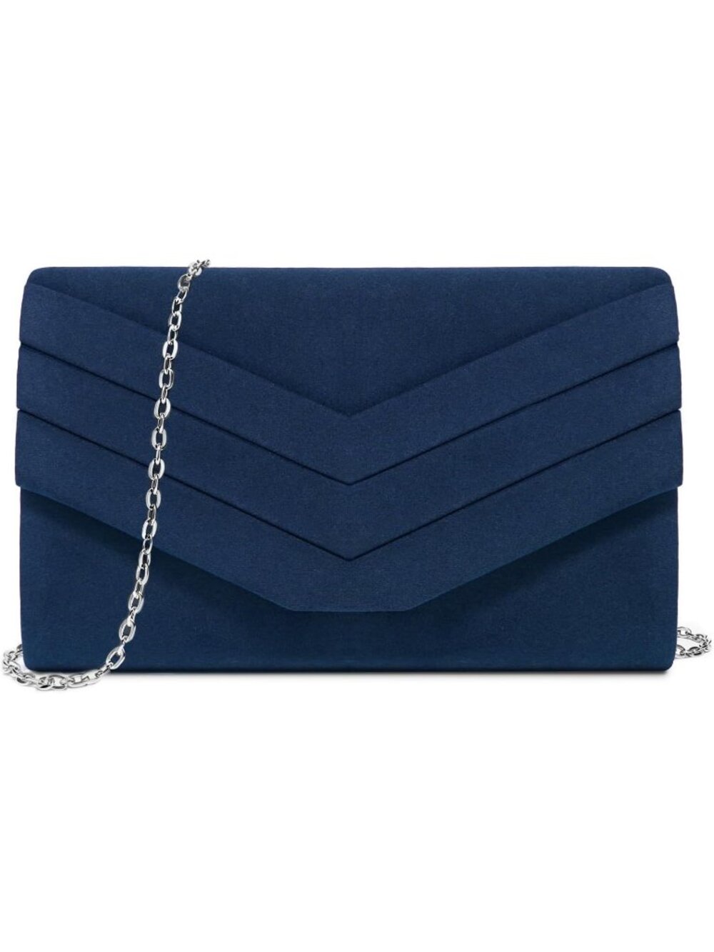 Women's Navy Matte Chevron Pleated V Flap Detachable Chain Envelope Evening Bag